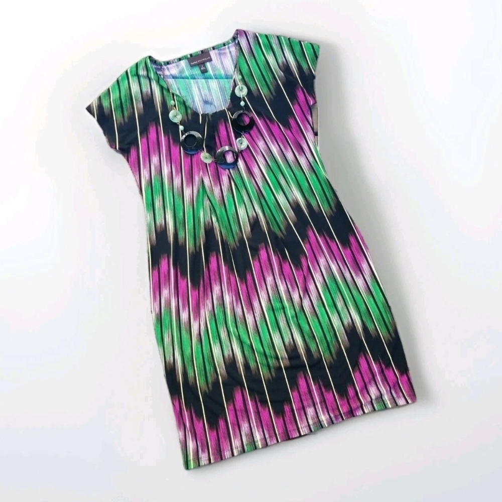 ​NWT Dana Buchman Dress Small S - Multicolor Green Purple Ikat Sheath Party New